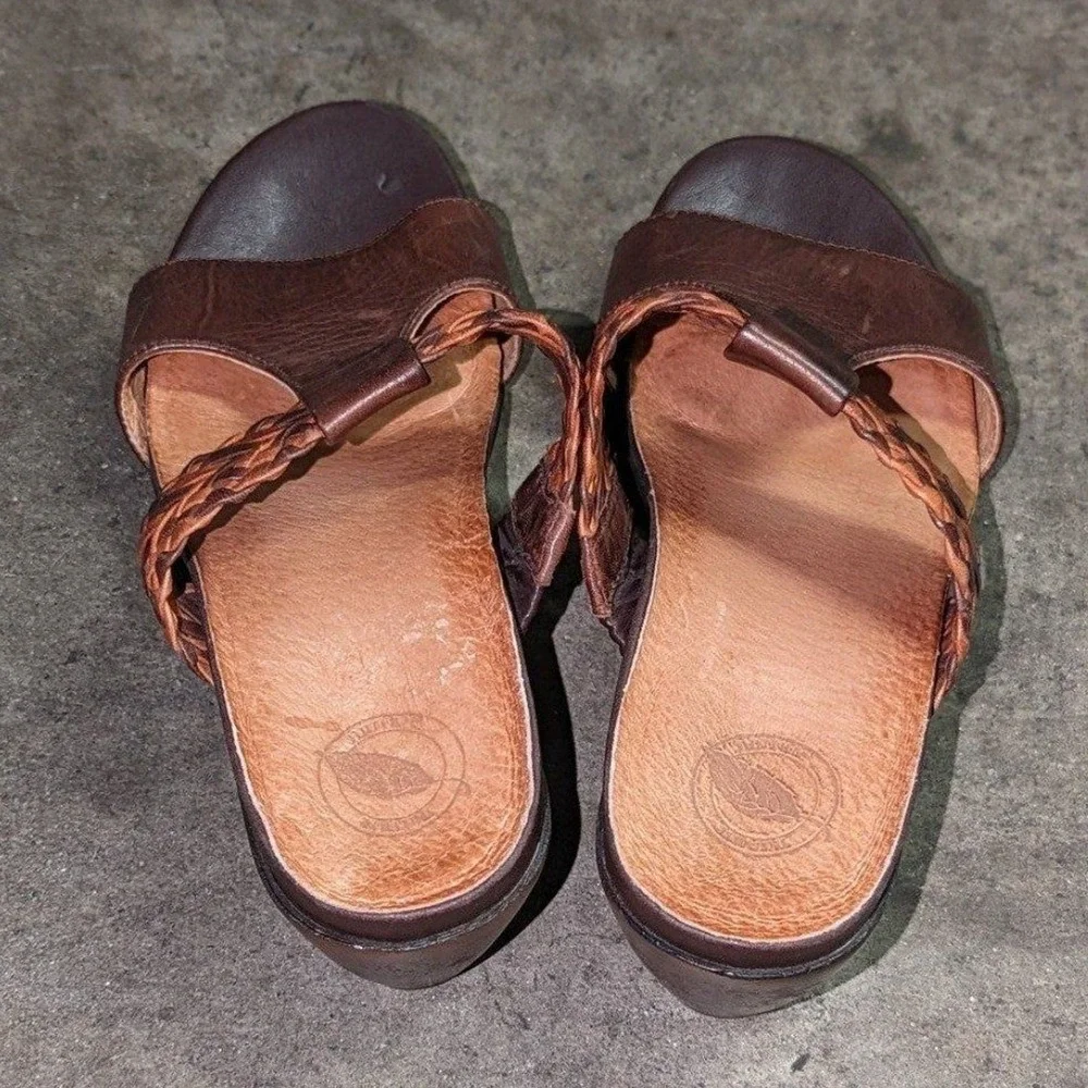 Boho Leather Woven Slide Sandals Comfort Brown Nurture Size 7‎ Joplin Western